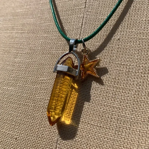 Handmade Honey Amber Resin Crystal Amulet Necklace & Enamel Star Charm - Picture 7 of 10